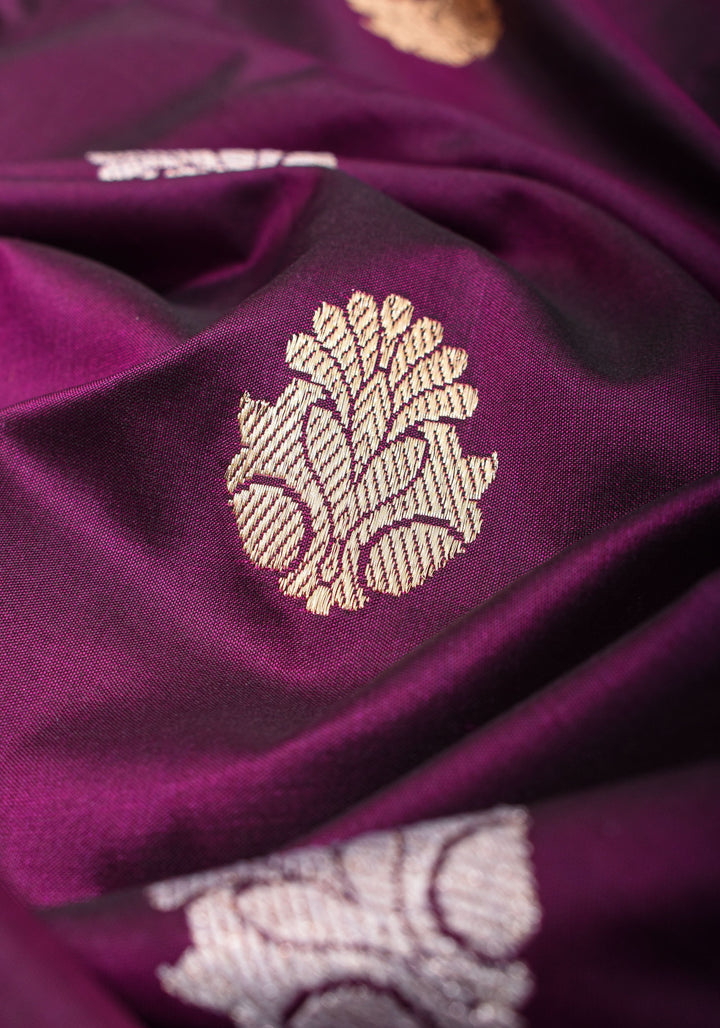 Exquisite Purple Banarasi Katan Silk Saree with Meenakari Geometric Motifs| SILK MARK CERTIFIED