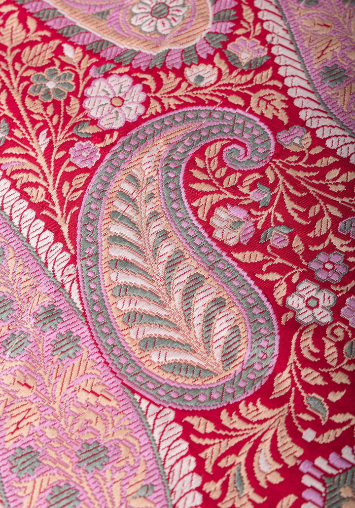 Exquisite Banarasi Silk Saree in Passion Red with Exquisite meenakari Paisly Border and Pallu  SILK MARK CERTIFIED