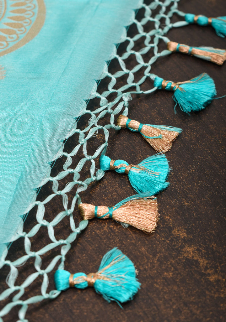 Aqua Scalloped Border Pink Banarasi Katan SIlk Saree with Sona Rupa Borders| SILK MARK CERTIFIED