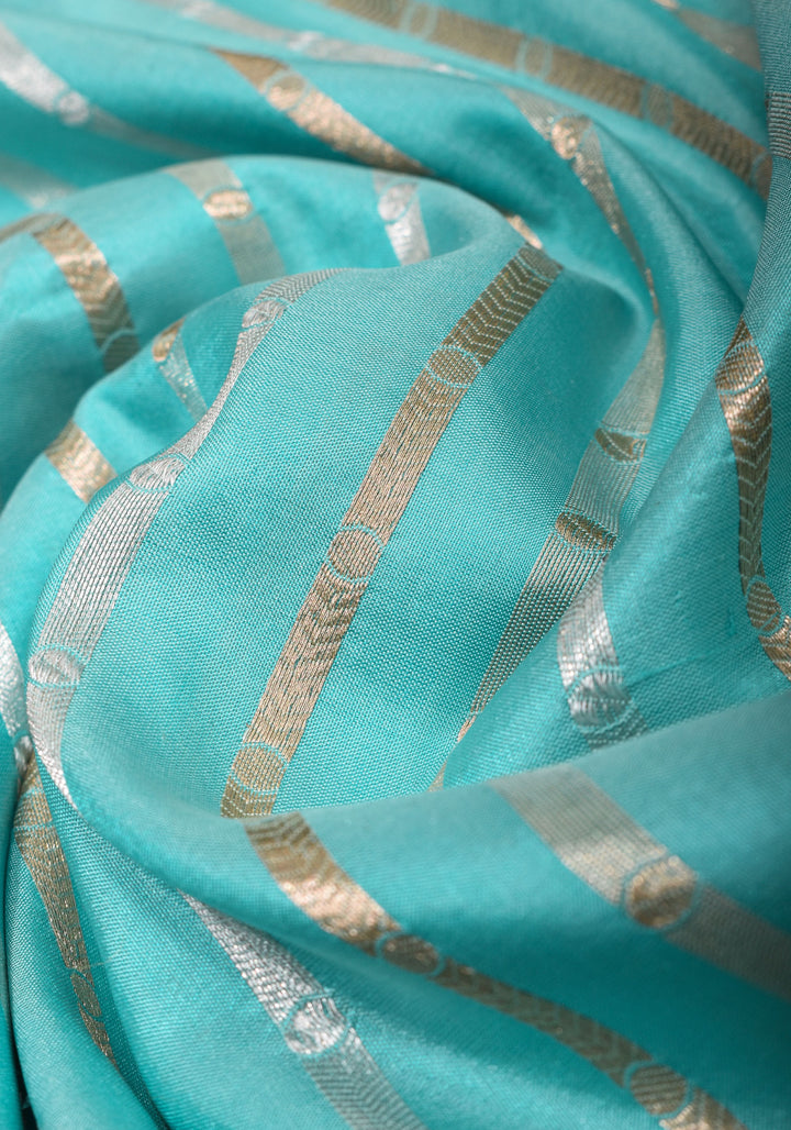 Aqua Scalloped Border Pink Banarasi Katan SIlk Saree with Sona Rupa Borders| SILK MARK CERTIFIED
