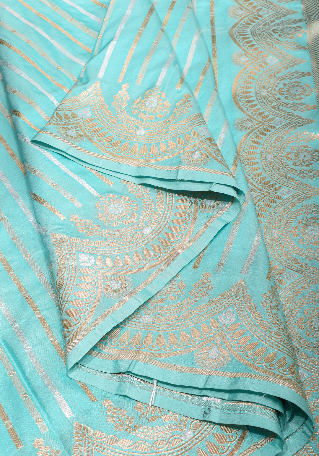Aqua Scalloped Border Pink Banarasi Katan SIlk Saree with Sona Rupa Borders| SILK MARK CERTIFIED