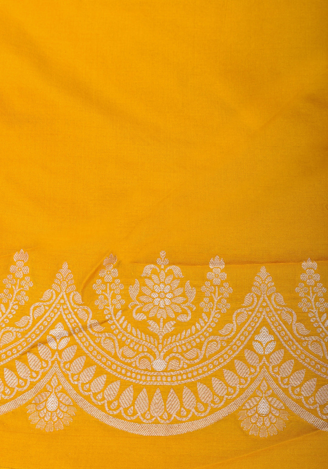 Scalloped Border Banarasi Katan Silk Saree in Yellow with vertical stripes| SILK MARK CERTIFIED