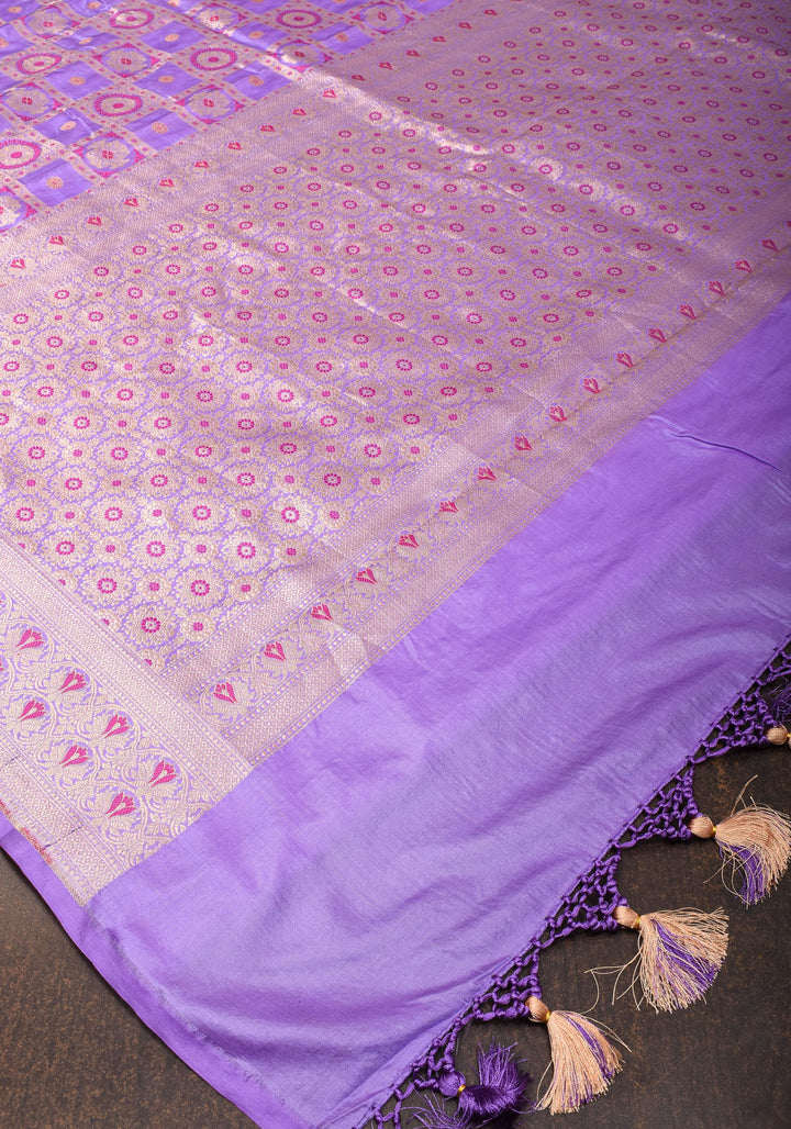 Lilac Meenakari Banarasi Pure Silk saree with Patola Design| SILK MARK CERTIFIED