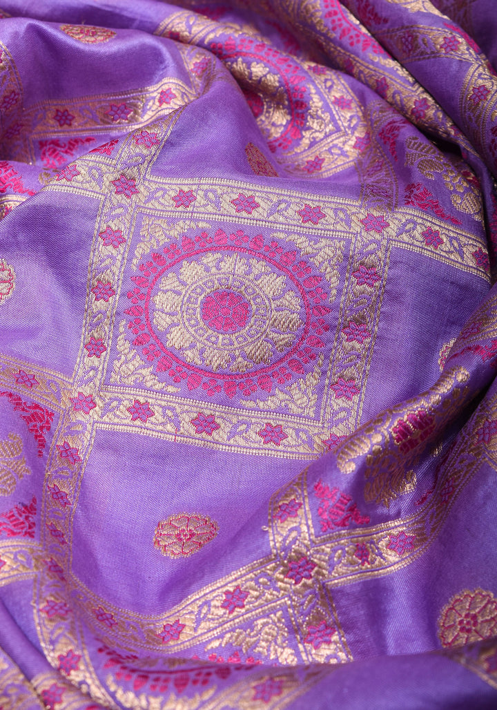 Lilac Meenakari Banarasi Pure Silk saree with Patola Design| SILK MARK CERTIFIED