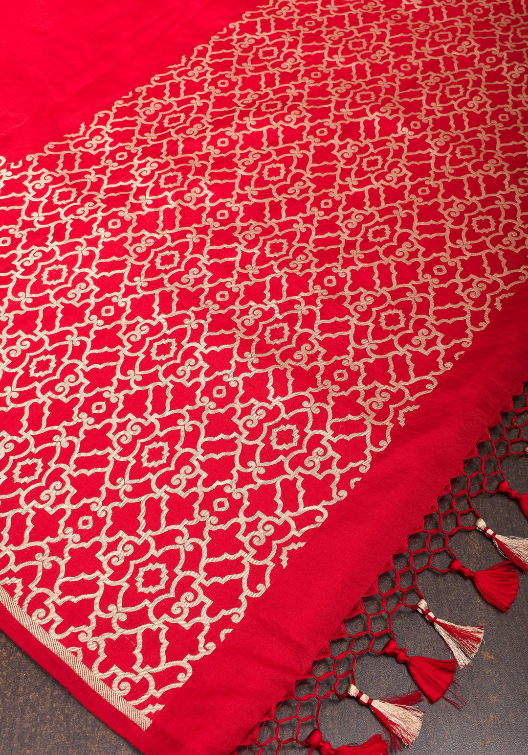 Grand Banarasi Silk Saree with Trellis Pattern Border in Red | SILK MARK CERTIFIED