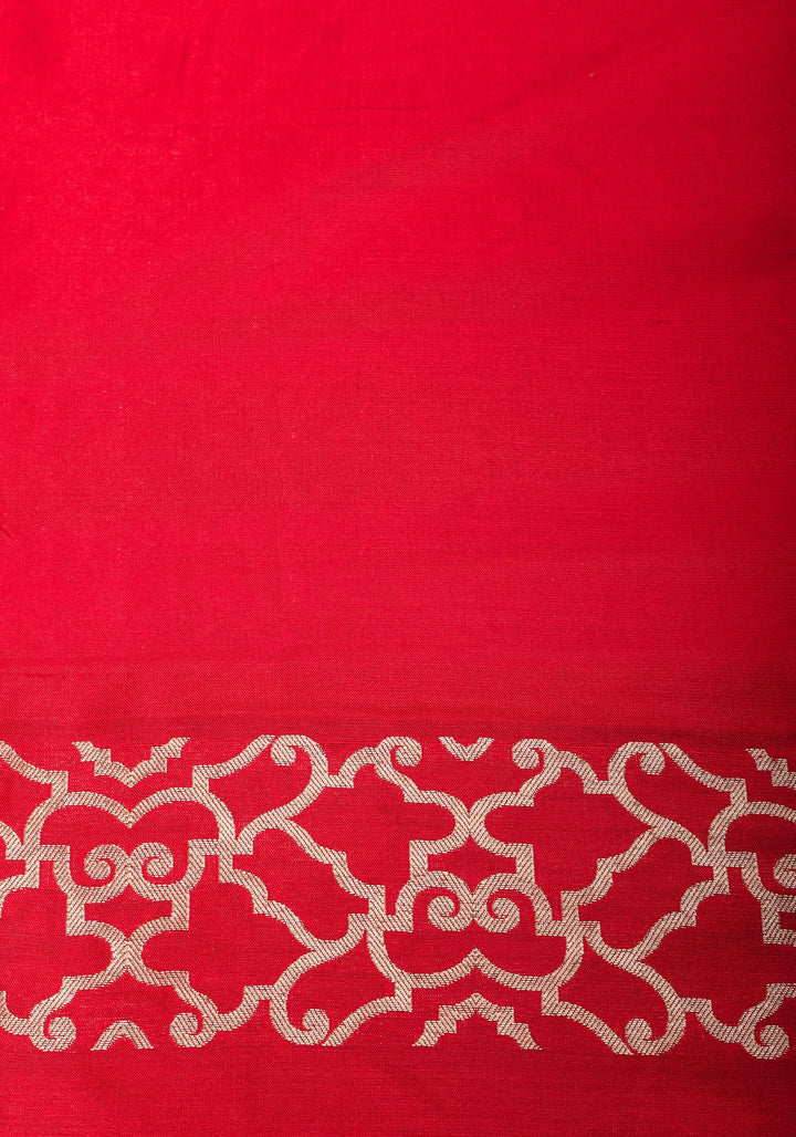 Grand Banarasi Silk Saree with Trellis Pattern Border in Red | SILK MARK CERTIFIED