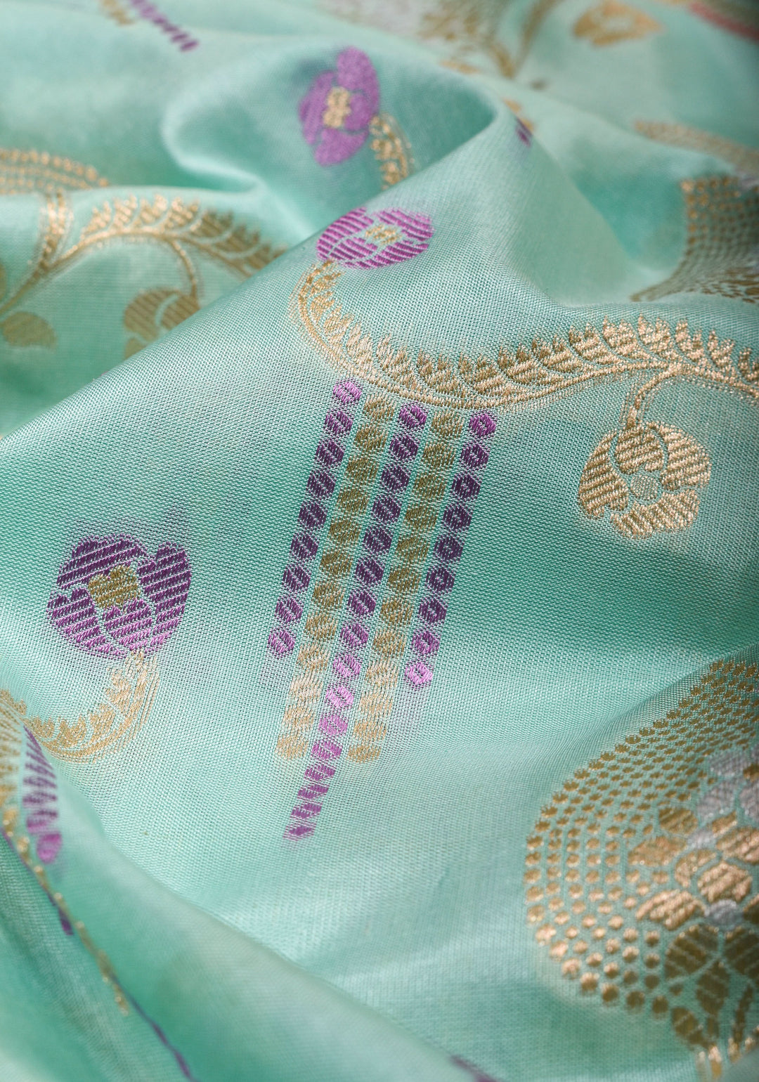 Mint Green Authentic Banarasi Meenakari Jaal Katan Silk Saree | SILK MARK CERTIFIED