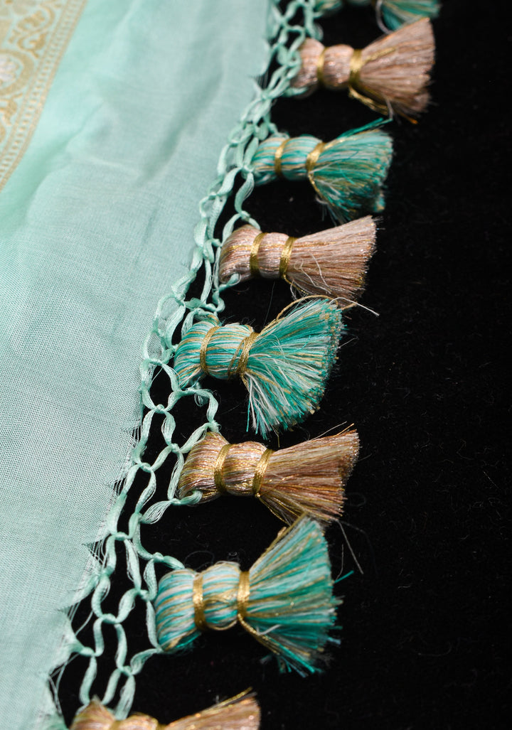 Mint Green Authentic Banarasi Meenakari Jaal Katan Silk Saree | SILK MARK CERTIFIED