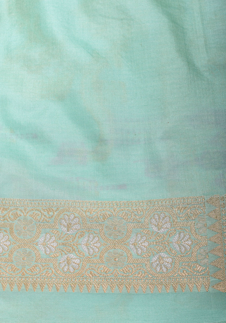Mint Green Authentic Banarasi Meenakari Jaal Katan Silk Saree | SILK MARK CERTIFIED
