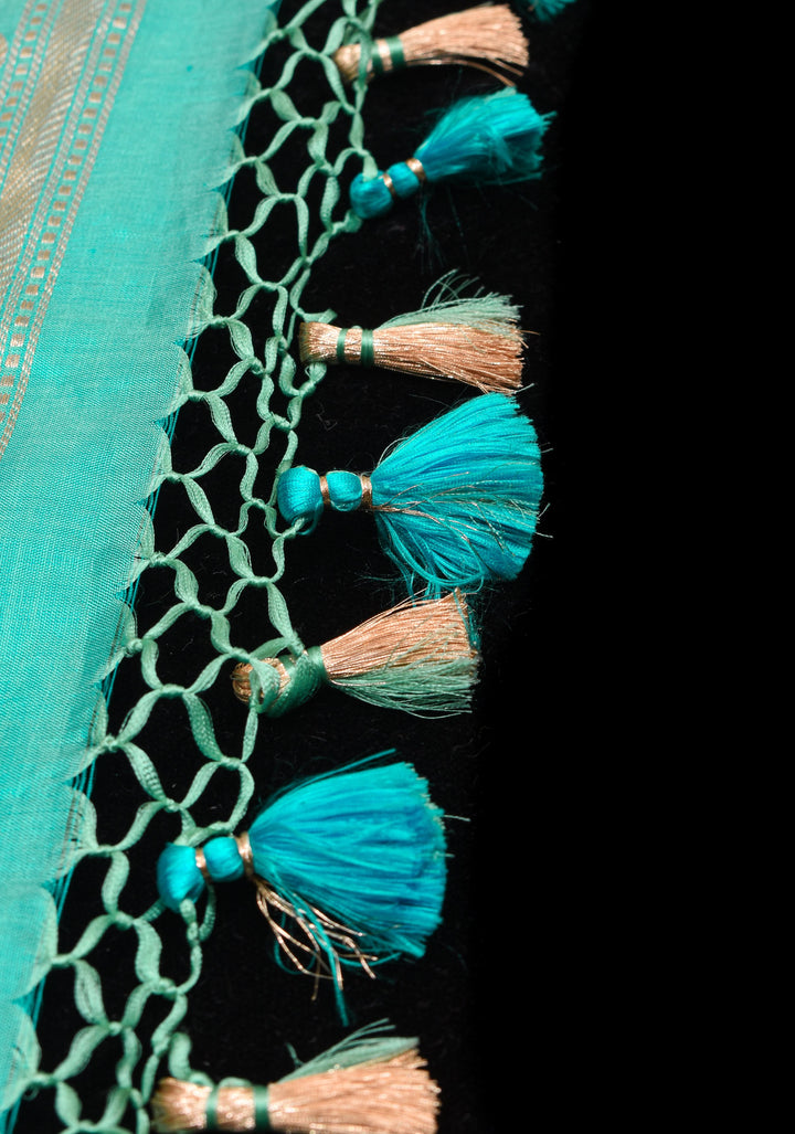 Aqua Banarasi Meenakari floral Brocade Katan Silk Saree | SILK MARK CERTIFIED