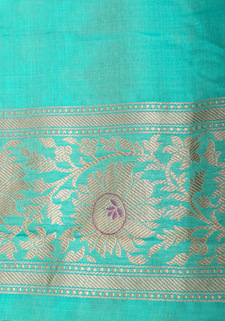 Aqua Banarasi Meenakari floral Brocade Katan Silk Saree | SILK MARK CERTIFIED