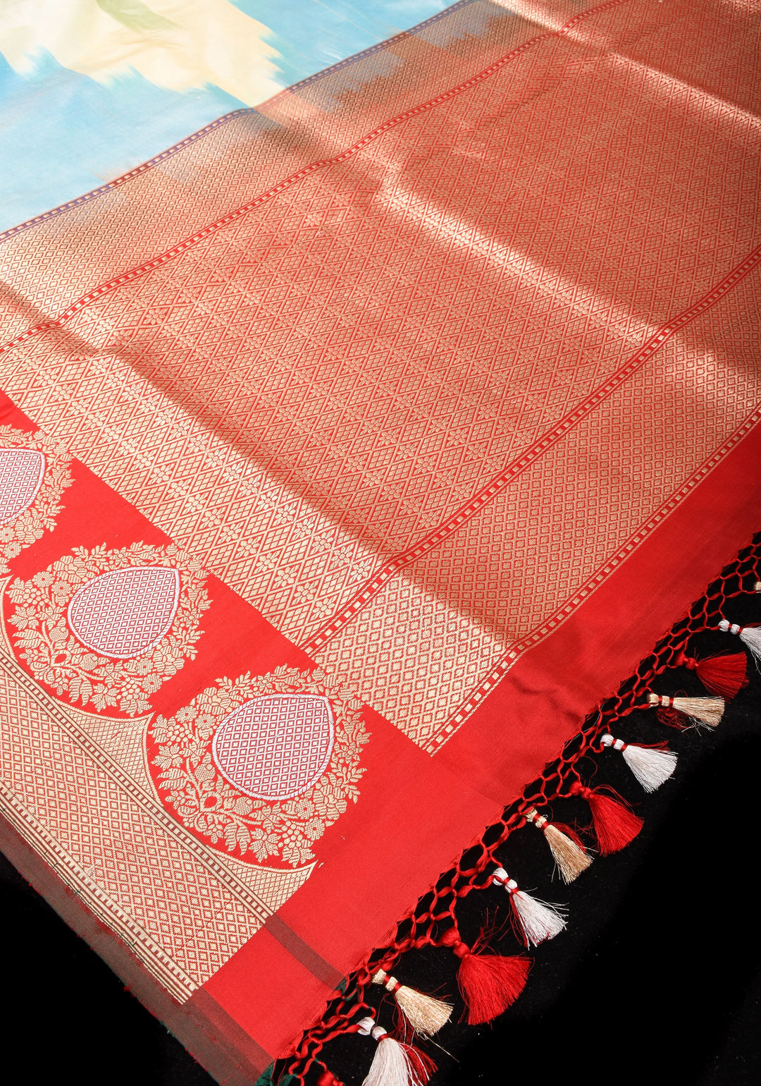 Exquisite Banarasi Katan Silk Saree with Pastel Ombre Weave and Alfi 2 side equal border  | SILK MARK CERTIFIED