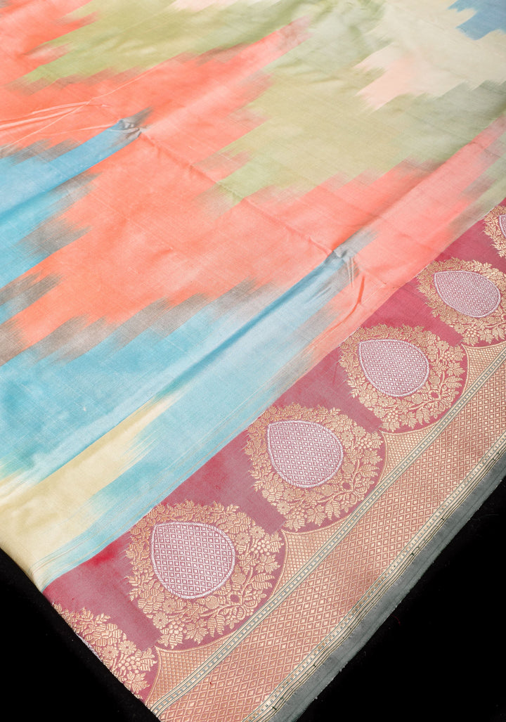 Exquisite Banarasi Katan Silk Saree with Pastel Ombre Weave and Alfi 2 side equal border  | SILK MARK CERTIFIED