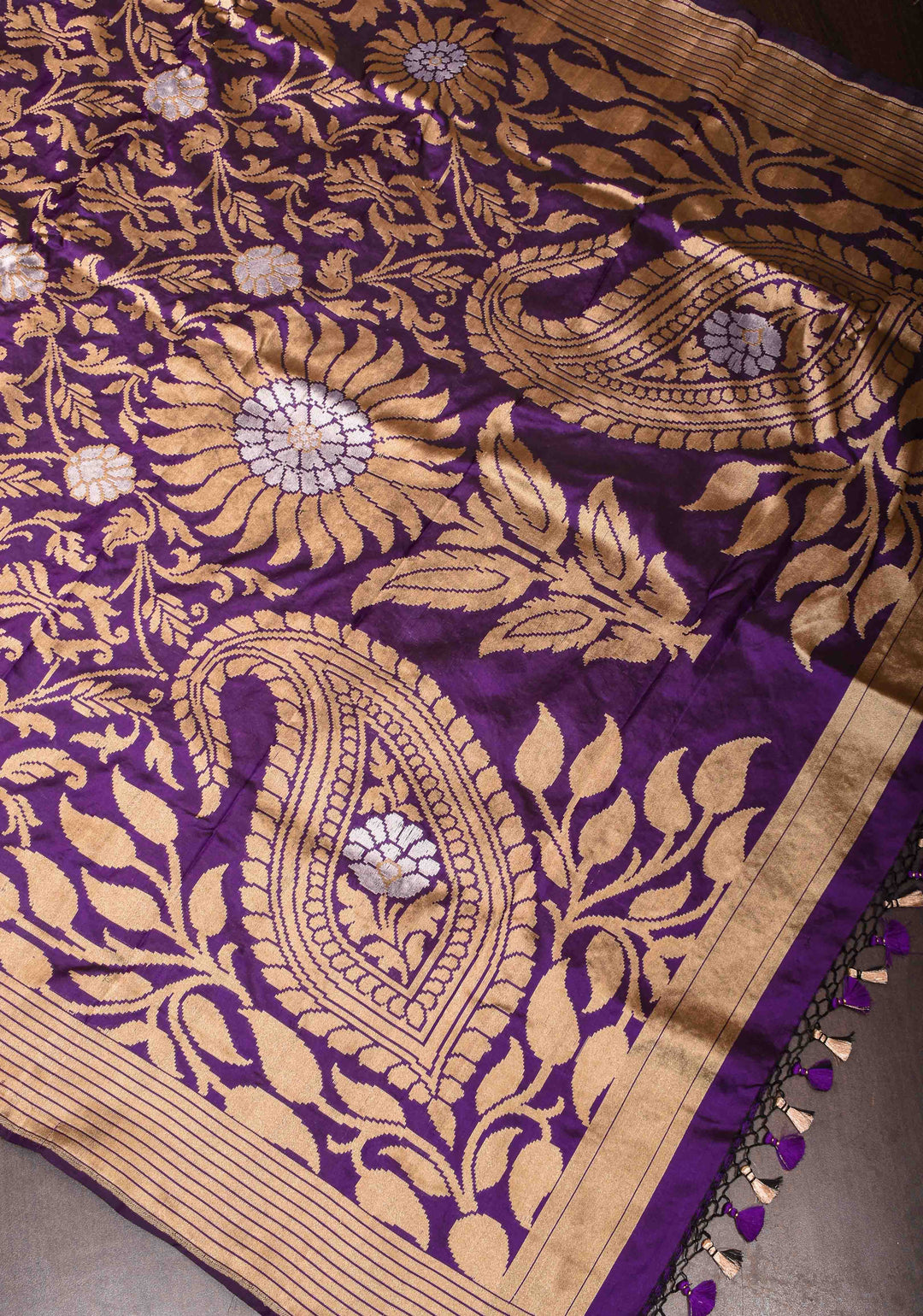 Rangkaat Banarasi Katan Silk Saree In Purple with Floral and Paisley Motifs| SILK MARK CERTIFIED