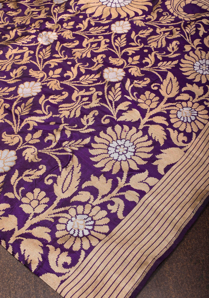 Rangkaat Banarasi Katan Silk Saree In Purple with Floral and Paisley Motifs| SILK MARK CERTIFIED