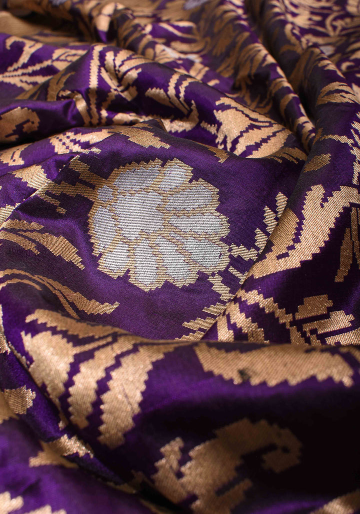 Rangkaat Banarasi Katan Silk Saree In Purple with Floral and Paisley Motifs| SILK MARK CERTIFIED