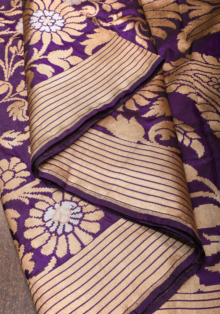 Rangkaat Banarasi Katan Silk Saree In Purple with Floral and Paisley Motifs| SILK MARK CERTIFIED