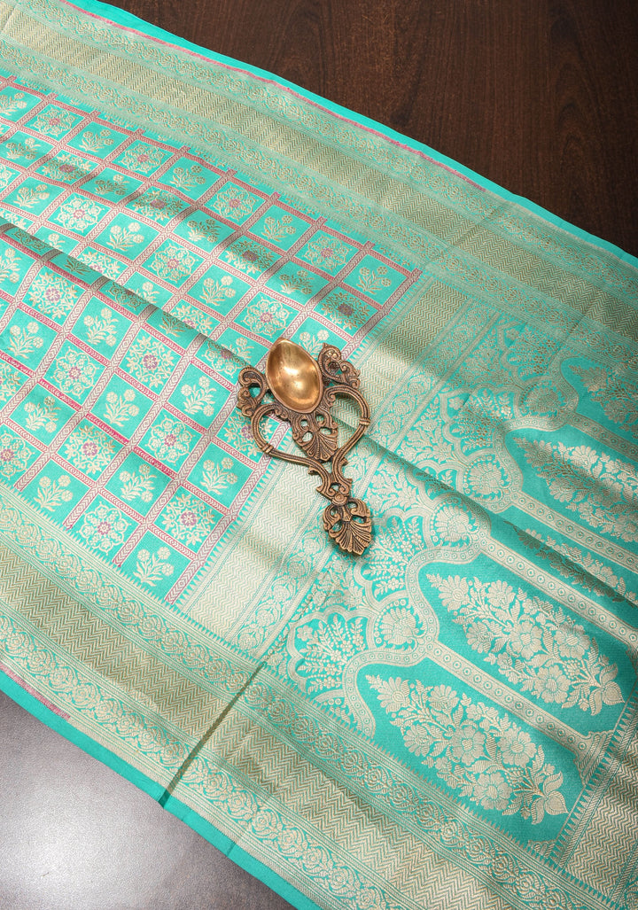 Patola Jaal Banarasi Saree with Meenakari Resham in Pastel Aqua  | SILK MARK CERTIFIED