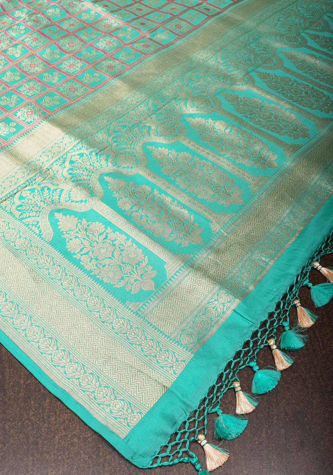 Patola Jaal Banarasi Saree with Meenakari Resham in Pastel Aqua  | SILK MARK CERTIFIED