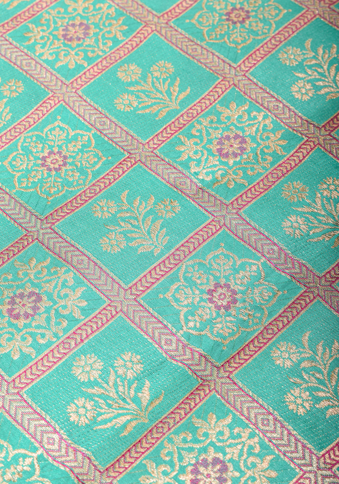 Patola Jaal Banarasi Saree with Meenakari Resham in Pastel Aqua  | SILK MARK CERTIFIED
