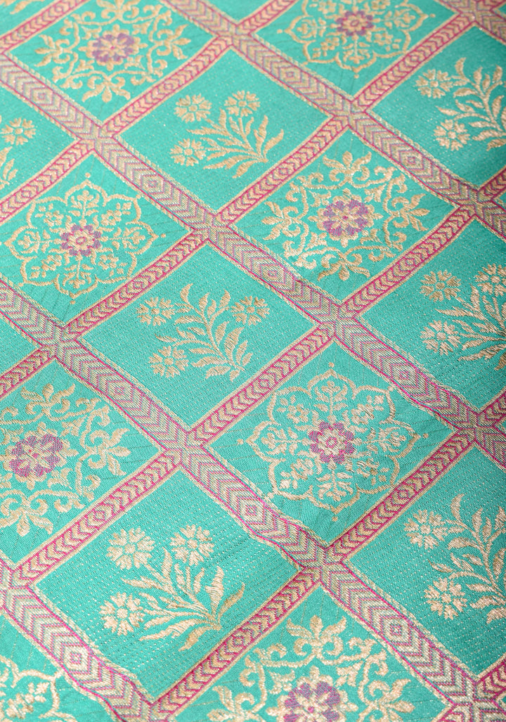 Patola Jaal Banarasi Saree with Meenakari Resham in Pastel Aqua  | SILK MARK CERTIFIED