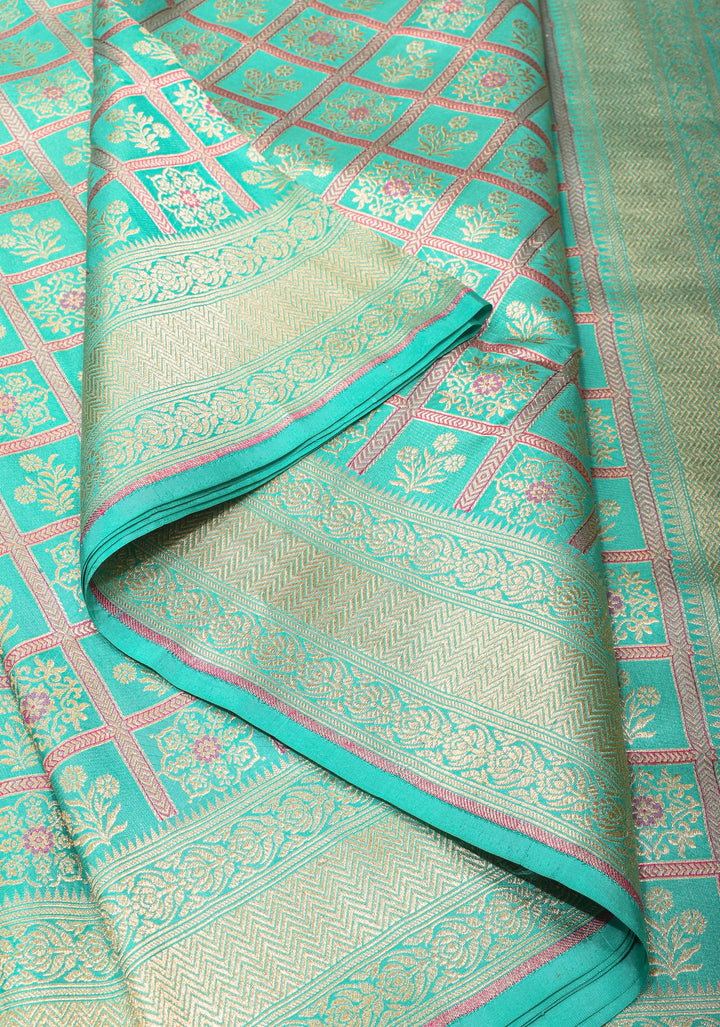 Patola Jaal Banarasi Saree with Meenakari Resham in Pastel Aqua  | SILK MARK CERTIFIED