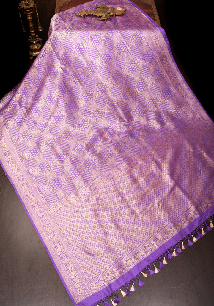 Patola Brocade Banarasi Pure Silk Saree in Lilac | SILK MARK CERTIFIED