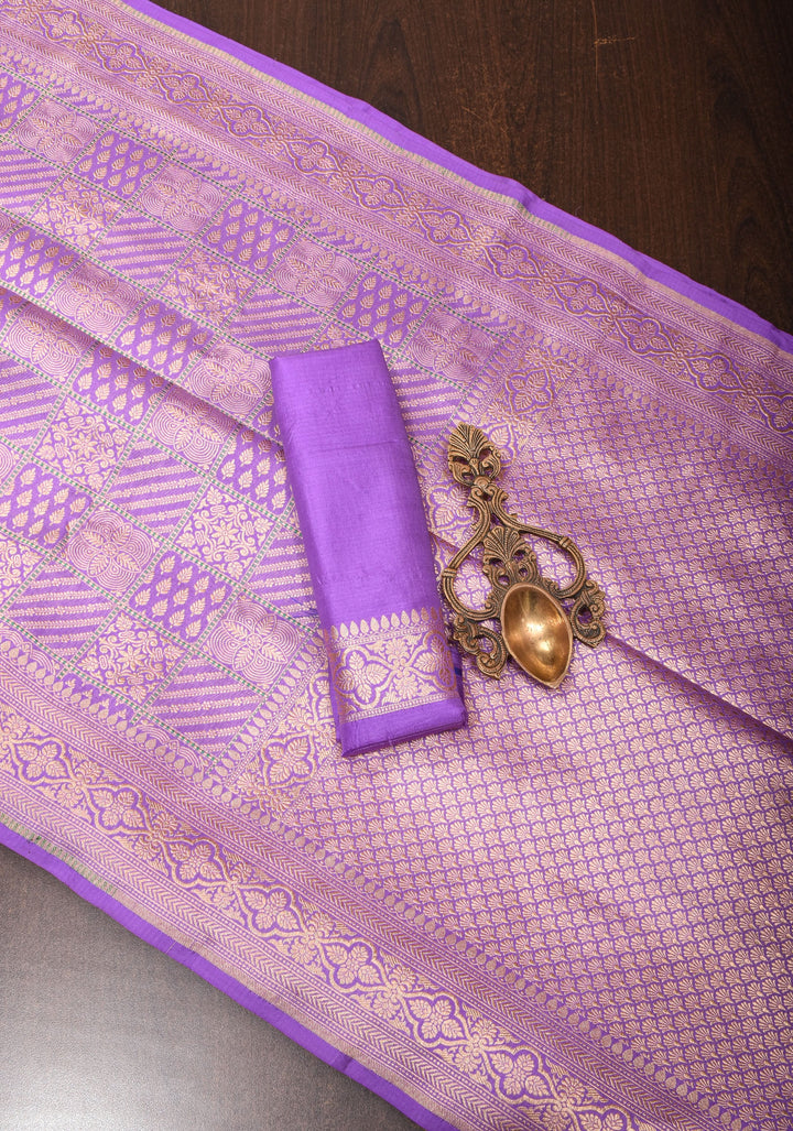 Patola Brocade Banarasi Pure Silk Saree in Lilac | SILK MARK CERTIFIED