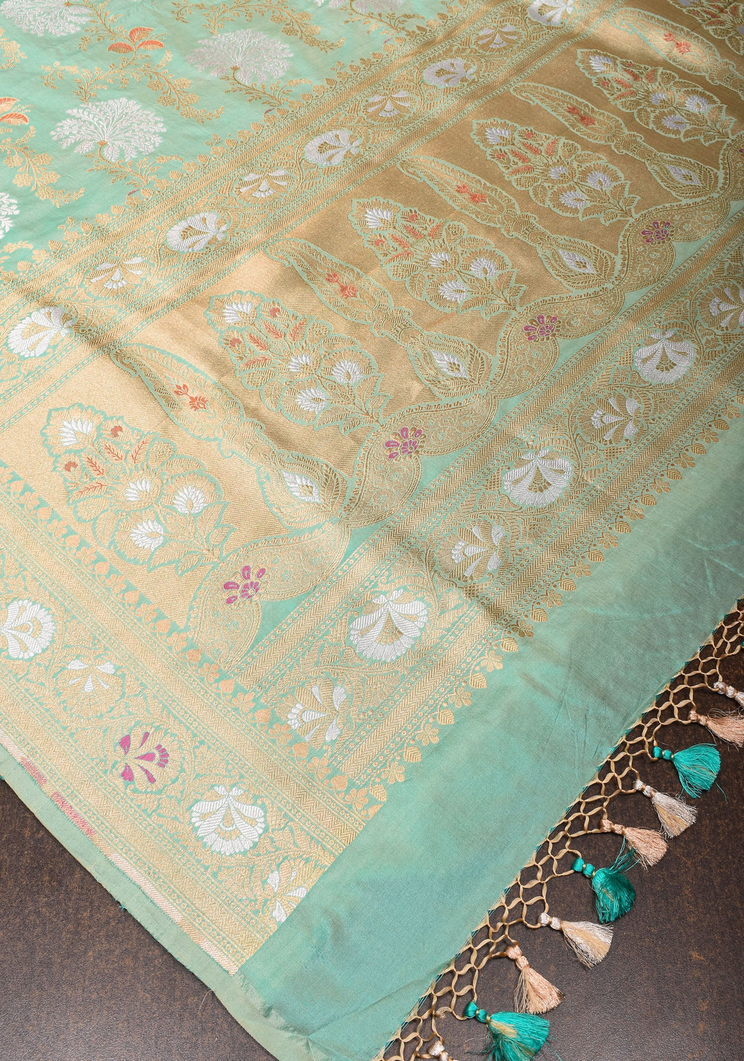 Meenakari Banarasi Katan silk saree  in Mint Green| SILK MARK CERTIFIED