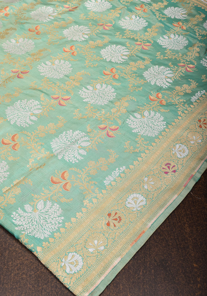 Meenakari Banarasi Katan silk saree  in Mint Green| SILK MARK CERTIFIED