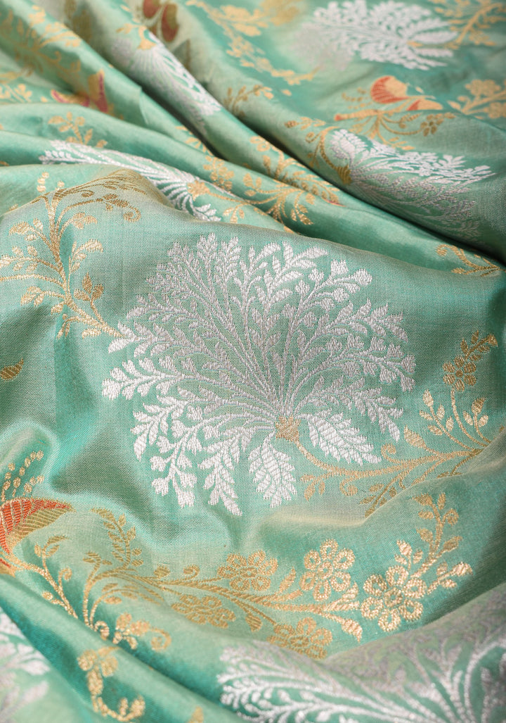 Meenakari Banarasi Katan silk saree  in Mint Green| SILK MARK CERTIFIED