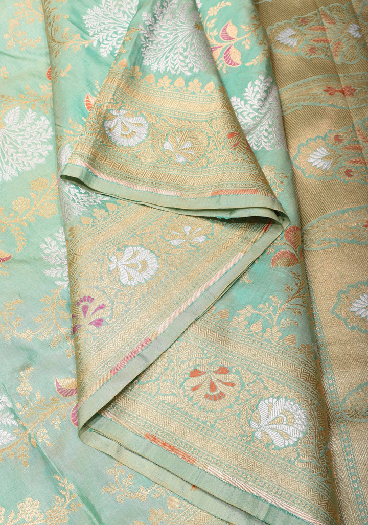 Meenakari Banarasi Katan silk saree  in Mint Green| SILK MARK CERTIFIED