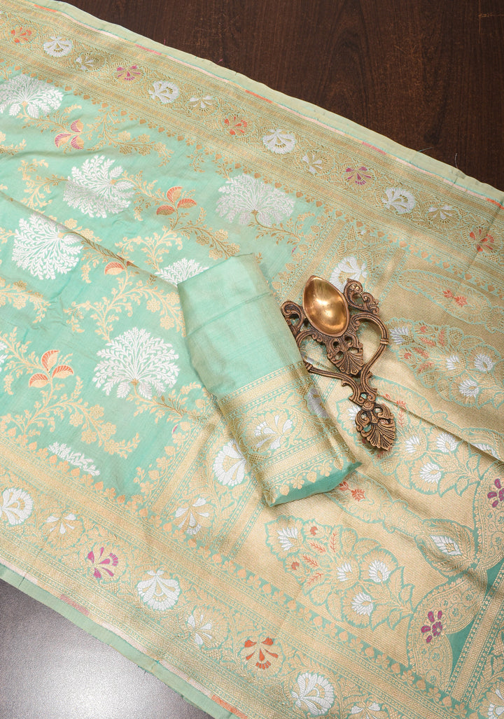 Meenakari Banarasi Katan silk saree  in Mint Green| SILK MARK CERTIFIED