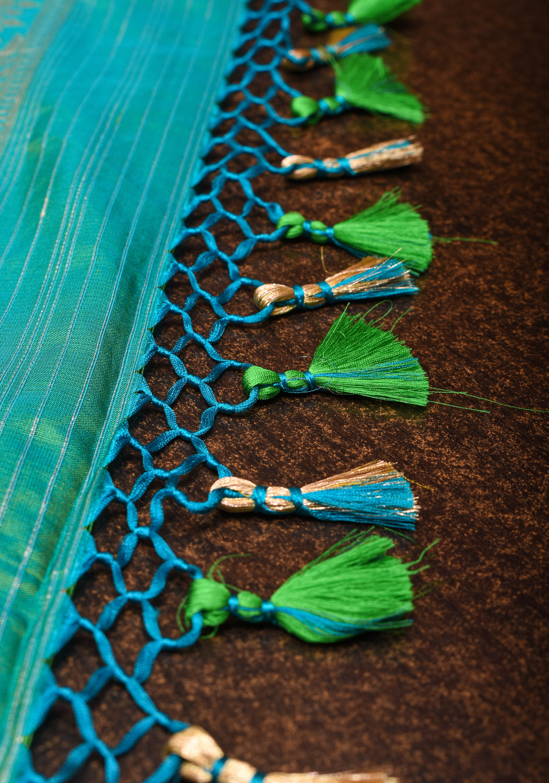 Teal Green Dual Tone Pure Banarasi Katan Silk Saree with Alfi Floral Jaal  | SILK MARK CERTIFIED
