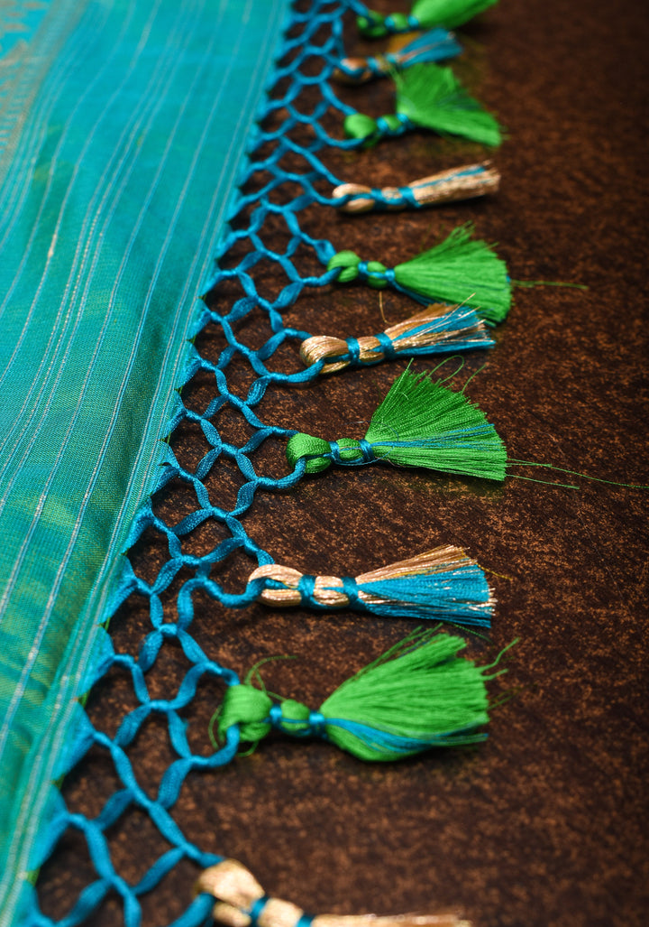 Teal Green Dual Tone Pure Banarasi Katan Silk Saree with Alfi Floral Jaal  | SILK MARK CERTIFIED