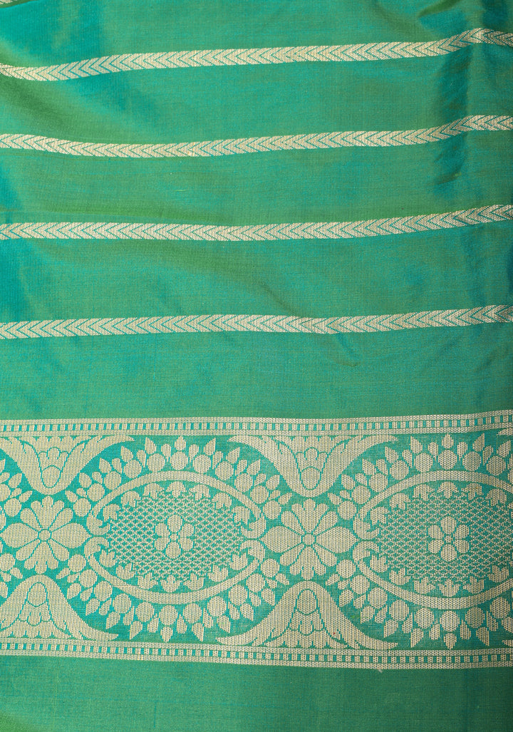 Teal Green Dual Tone Pure Banarasi Katan Silk Saree with Alfi Floral Jaal  | SILK MARK CERTIFIED