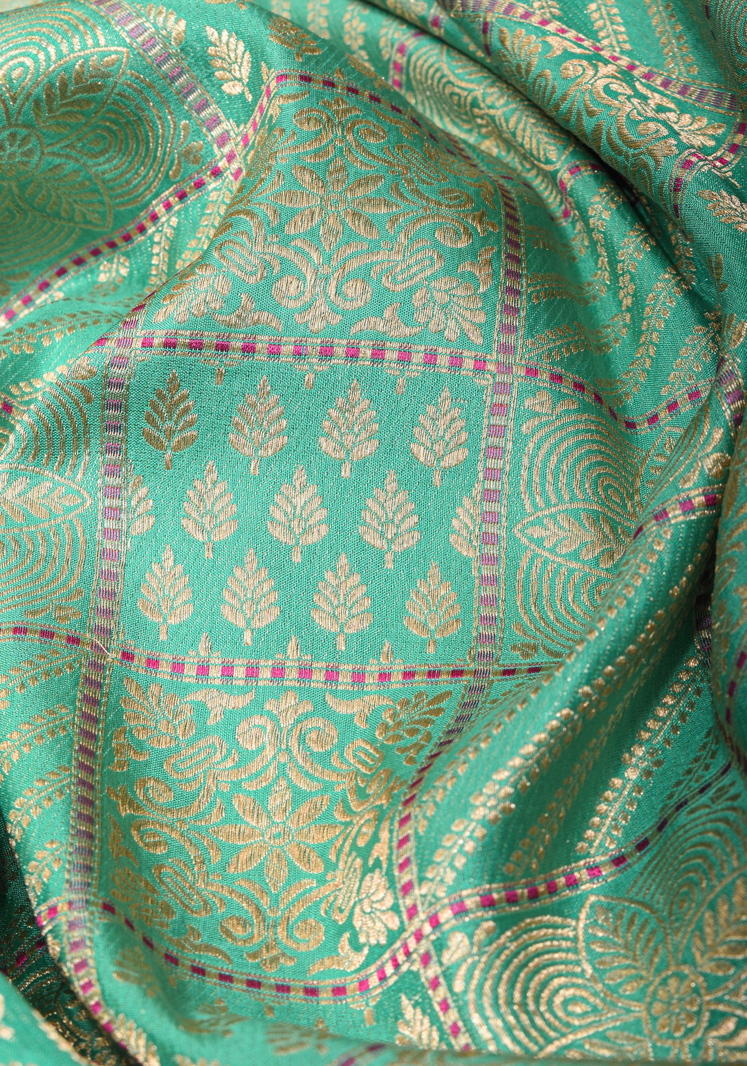 Cyan Exquisite Banarasi Katan Silk Saree with checks pattern and Buttas | SILK MARK CERTIFIED