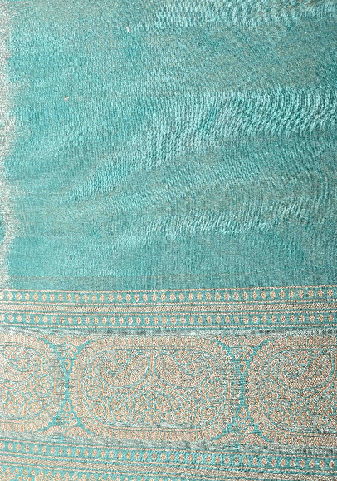 Cyan Tissue Banarasi Silk Saree with Alfi Motifs and Zari Border | SILK MARK CERTIFIED