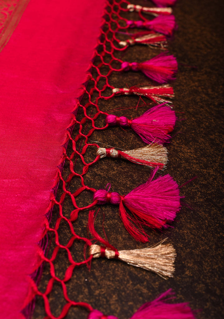 Pink Banarasi Meenakari Jaal Katan Silk Saree with zari border  | SILK MARK CERTIFIED