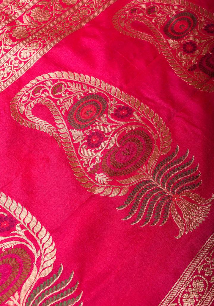 Pink Banarasi Meenakari Jaal Katan Silk Saree with zari border  | SILK MARK CERTIFIED