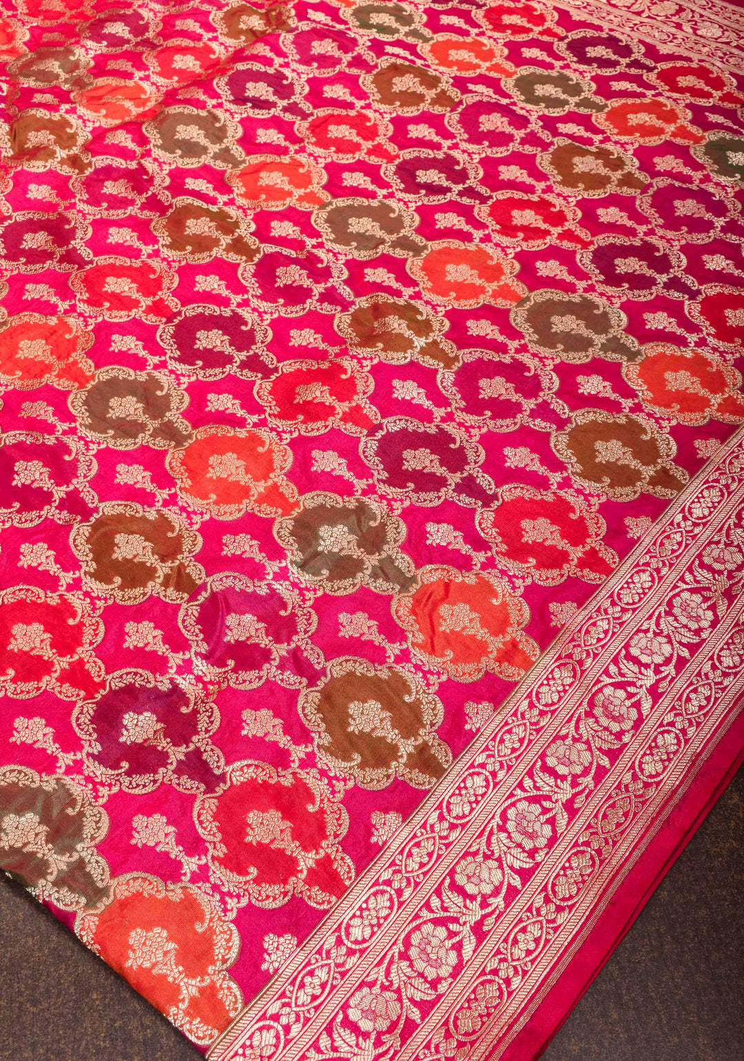 Pink Banarasi Meenakari Jaal Katan Silk Saree with zari border  | SILK MARK CERTIFIED