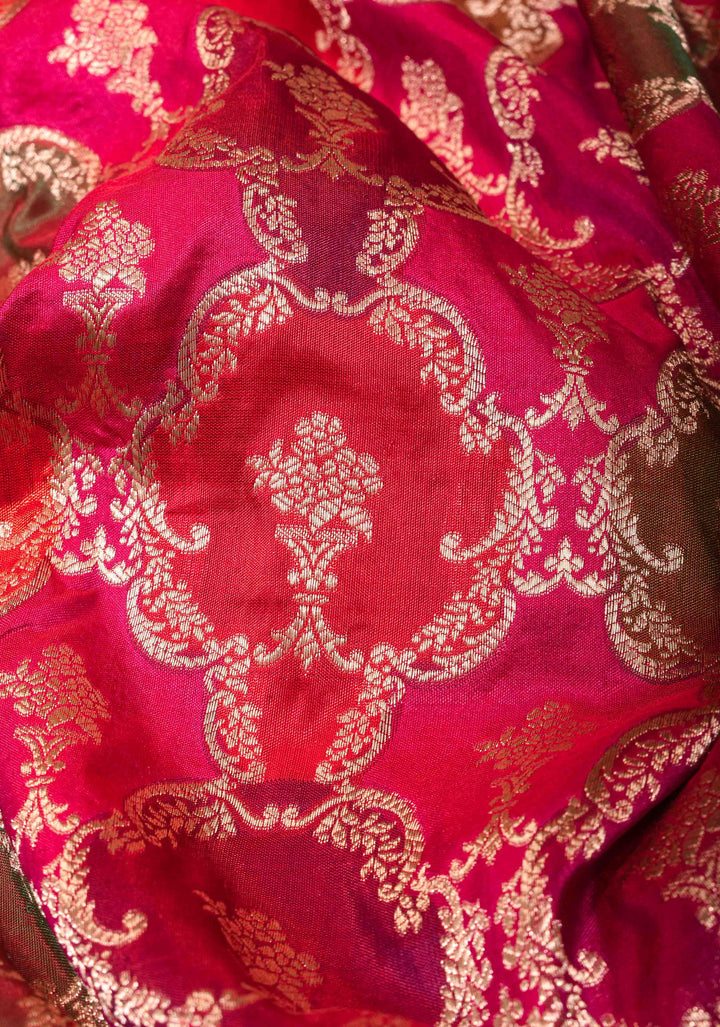 Pink Banarasi Meenakari Jaal Katan Silk Saree with zari border  | SILK MARK CERTIFIED