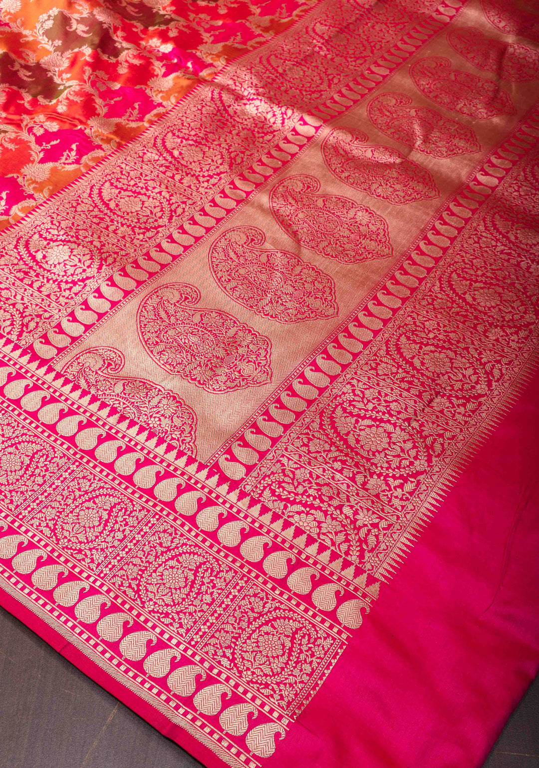 Multicolor Exquisite Rangkaat Design Floral Jaal Banarasi Katan Silk Saree with Zari Border | SILK MARK CERTIFIED