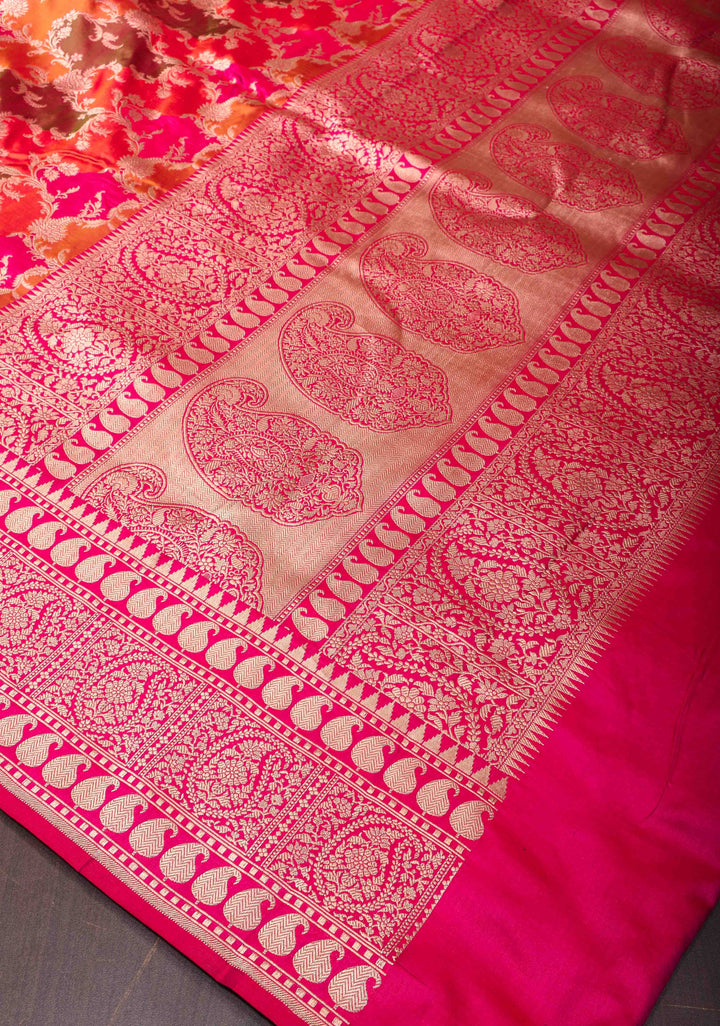 Multicolor Exquisite Rangkaat Design Floral Jaal Banarasi Katan Silk Saree with Zari Border | SILK MARK CERTIFIED
