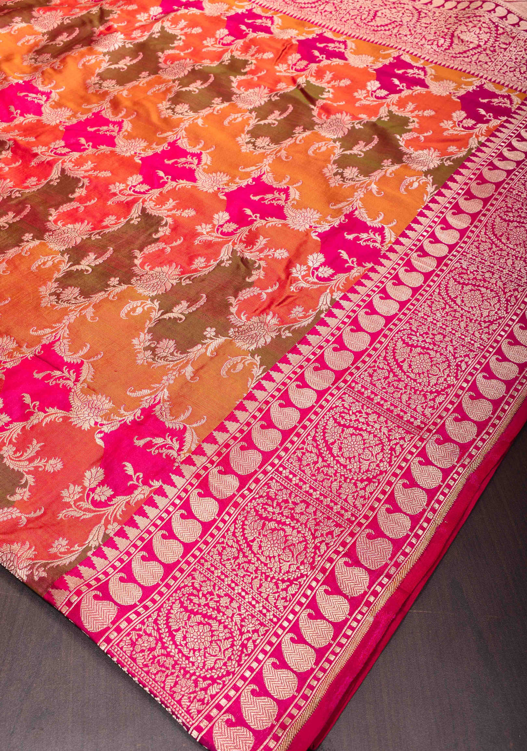 Multicolor Exquisite Rangkaat Design Floral Jaal Banarasi Katan Silk Saree with Zari Border | SILK MARK CERTIFIED