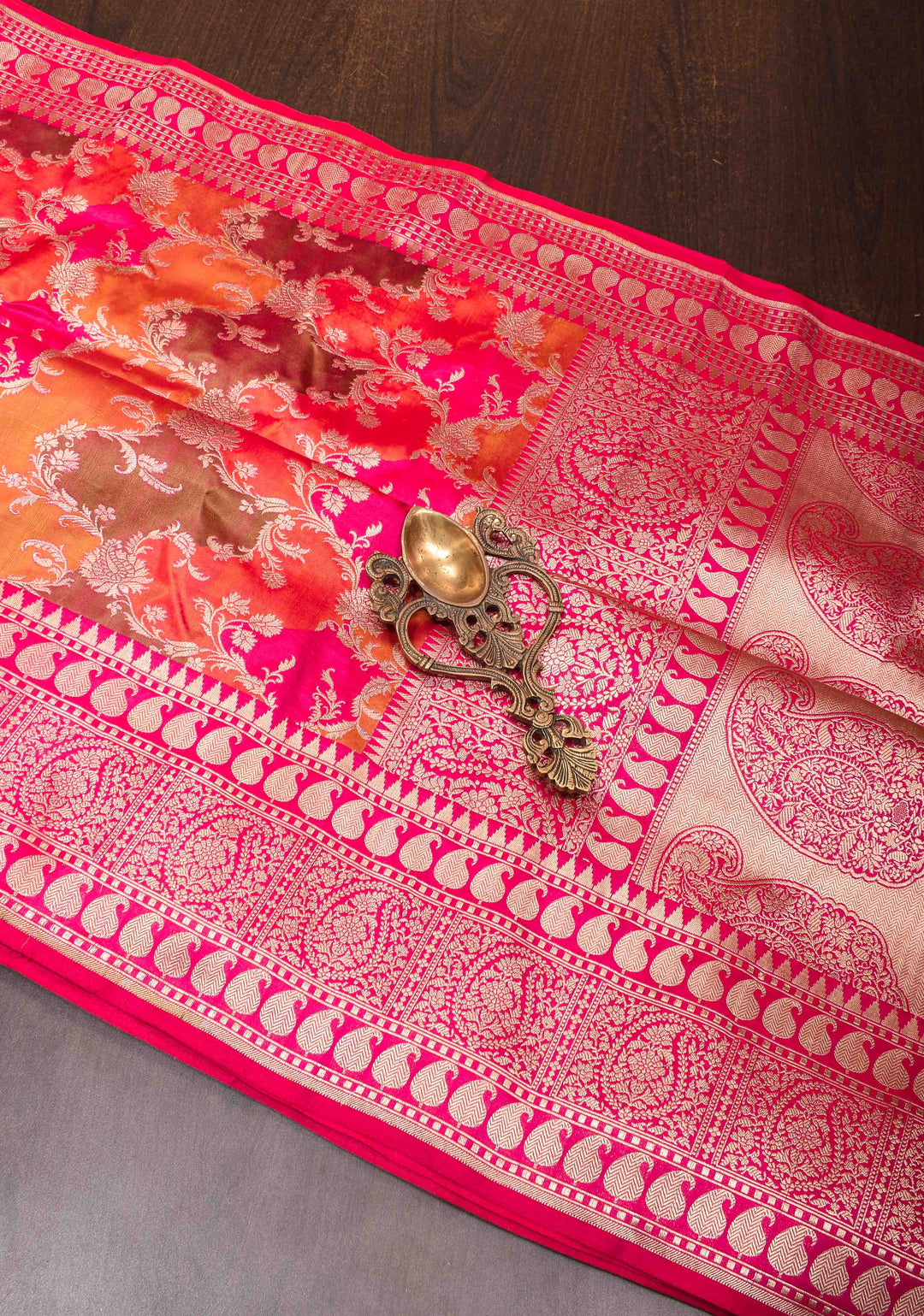 Multicolor Exquisite Rangkaat Design Floral Jaal Banarasi Katan Silk Saree with Zari Border | SILK MARK CERTIFIED