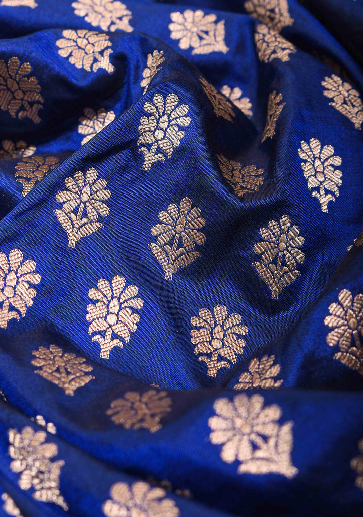 Exquisite Lapis Blue Banarasi Katan Silk Saree with Chunri Buttis and Zari Borders| SILK MARK CERTIFIED