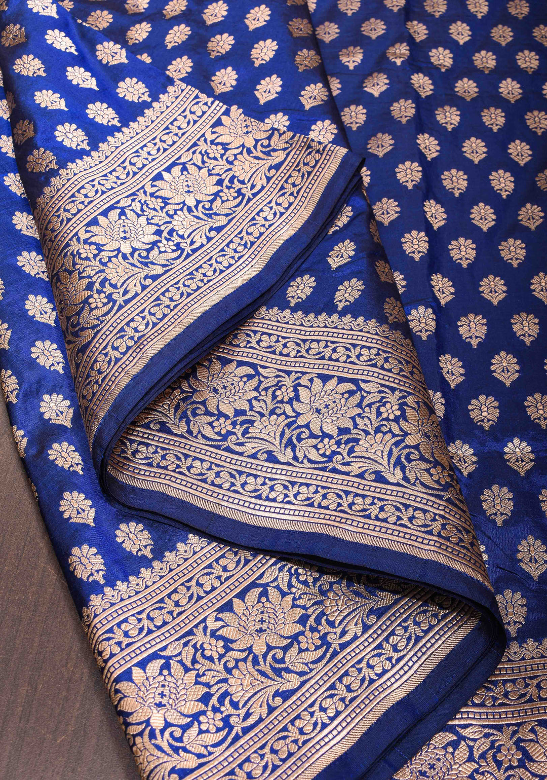 Exquisite Lapis Blue Banarasi Katan Silk Saree with Chunri Buttis and Zari Borders| SILK MARK CERTIFIED