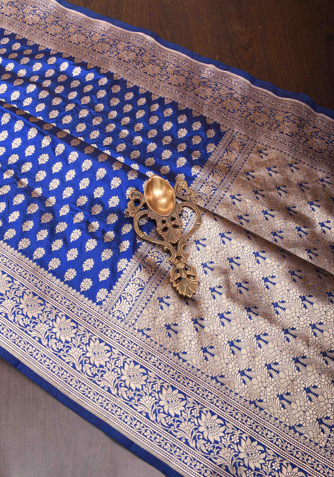 Exquisite Lapis Blue Banarasi Katan Silk Saree with Chunri Buttis and Zari Borders| SILK MARK CERTIFIED