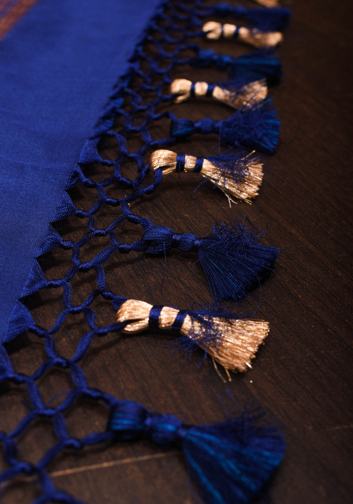 Dark Blue checks Banarasi Katan Silk Saree with Tiara Motif and zari Borders| SILK MARK CERTIFIED